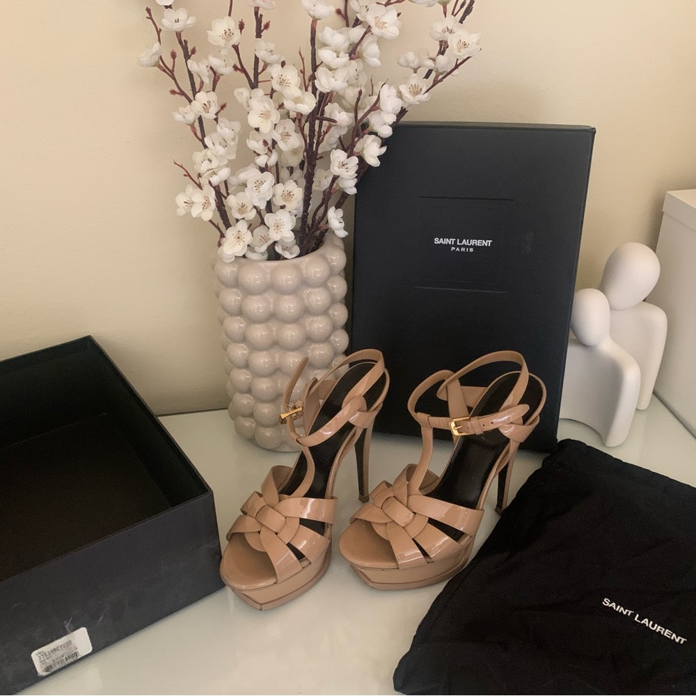 Saint Laurent Women's Nude Tribute sandal heels